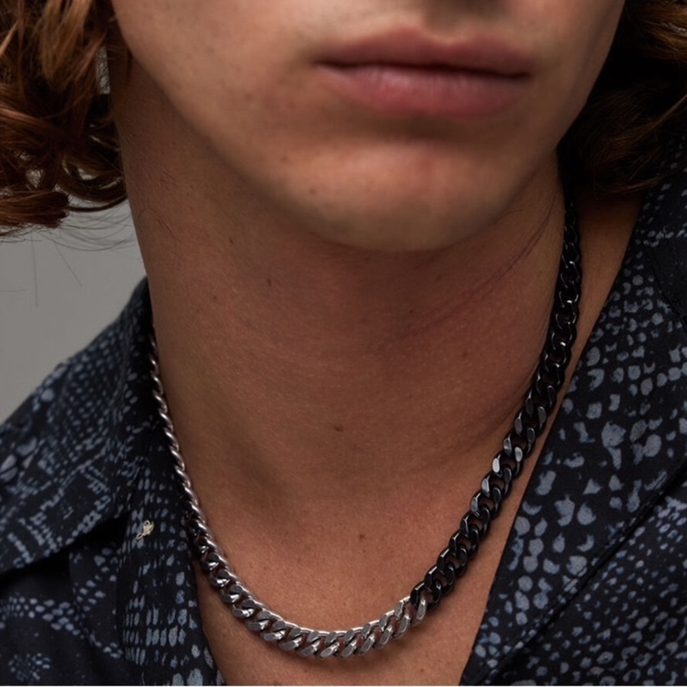 NEW $379 Allsaints necklace sterling silver Carabiner two-tone with tags